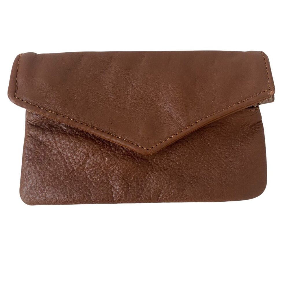 Vintage Tan Leather Small Envelope‎ Wallet Purse Zippered Pockets Travel Mexico